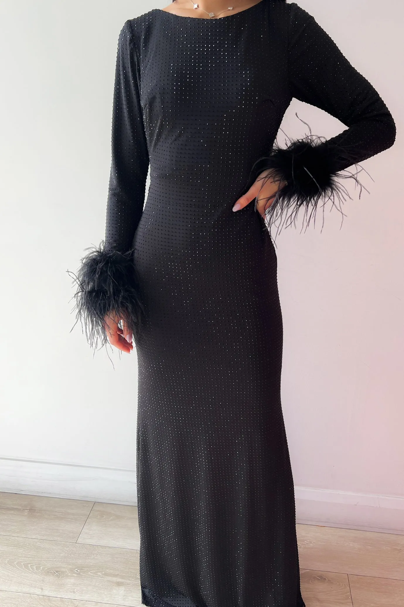 The Flamenco Feather Gown Black by HSH