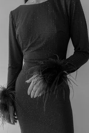 The Flamenco Feather Gown Black by HSH