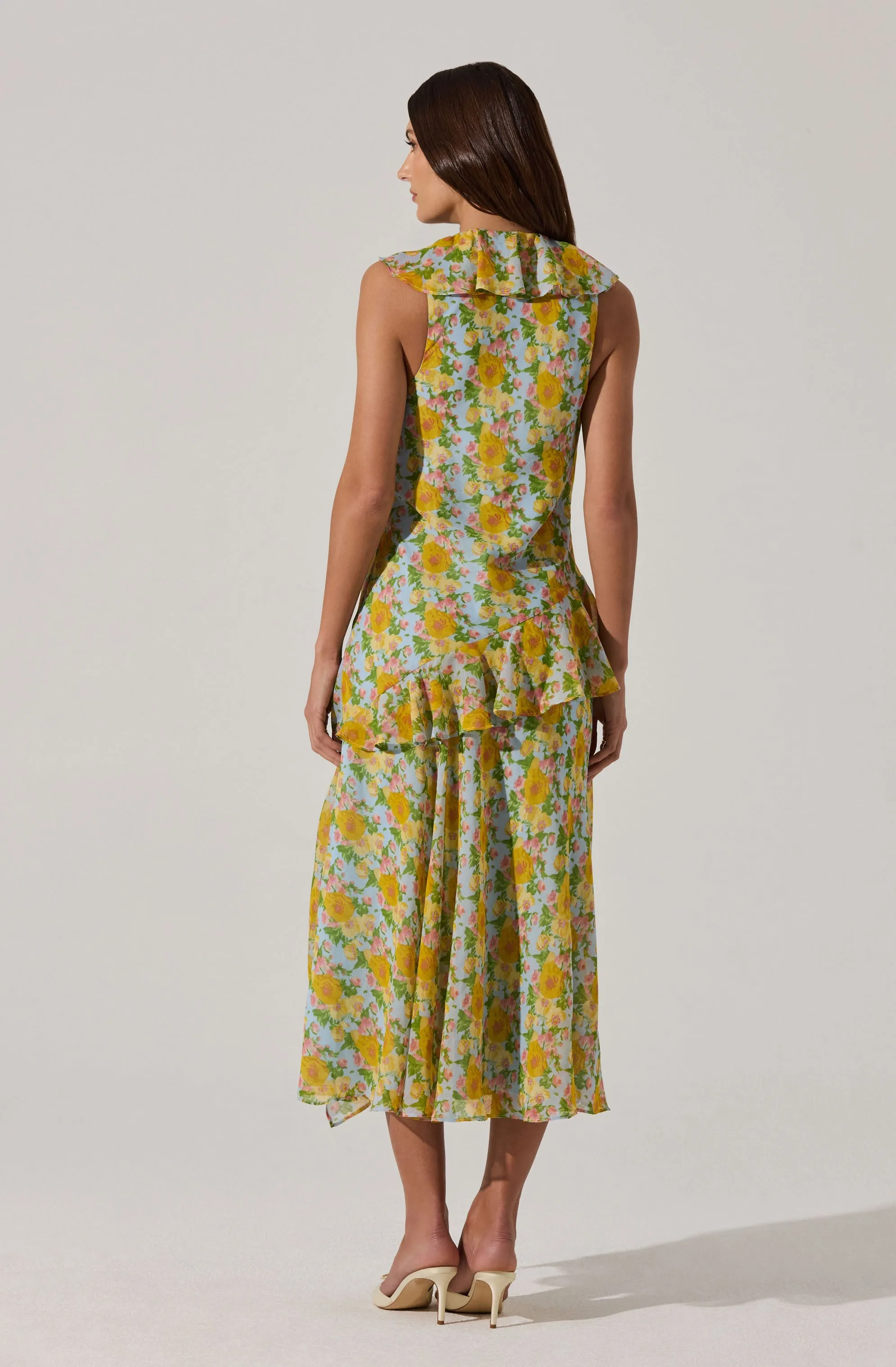 Top Rated V-neck Floral Ruffle Midi Dress  Going Fast!