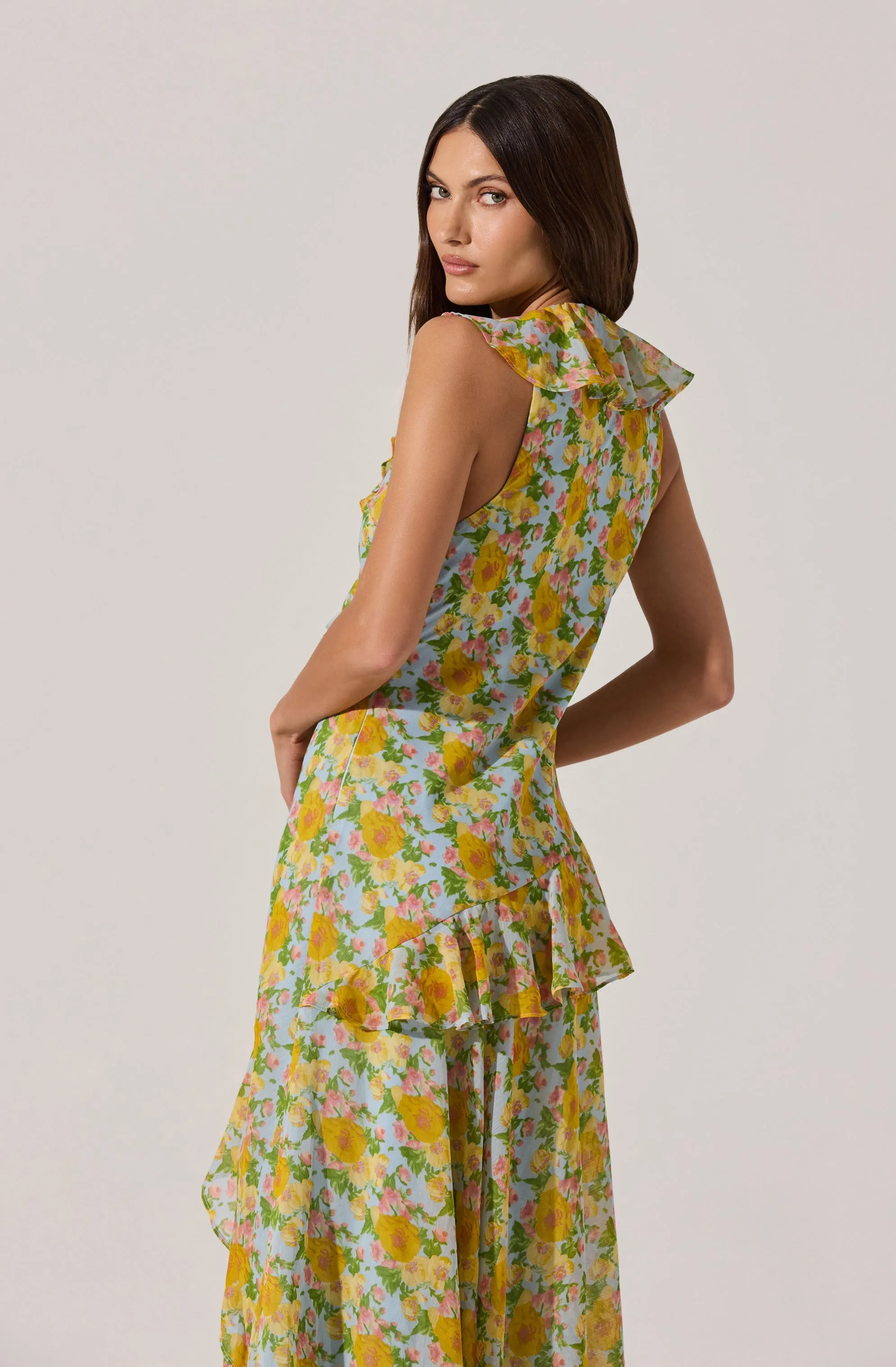 Top Rated V-neck Floral Ruffle Midi Dress  Going Fast!