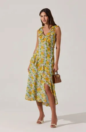 Top Rated V-neck Floral Ruffle Midi Dress  Going Fast!