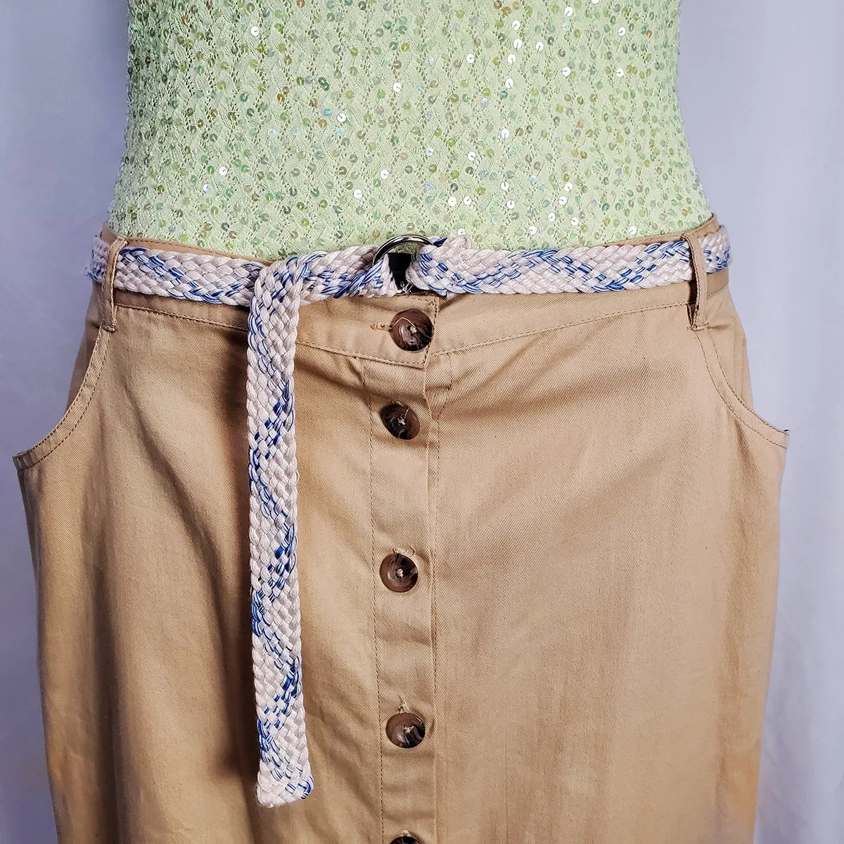 Vintage Cream & Blue Braided Woven Belt