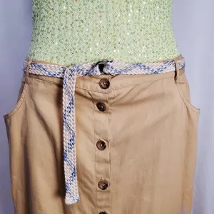 Vintage Cream & Blue Braided Woven Belt