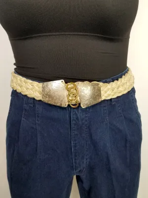 Vintage Marjorie Baer Beige Braided Hammered Metal Belt