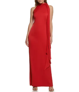 VIP Favorite Sleeveless Tie Halter Neck Ruffle Satin Gown  Going Fast!