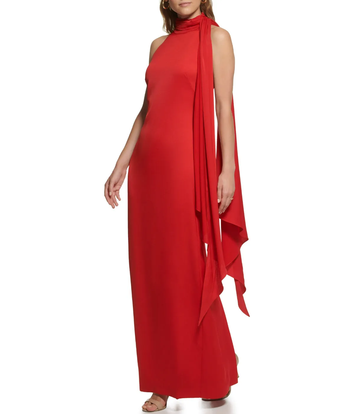 VIP Favorite Sleeveless Tie Halter Neck Ruffle Satin Gown  Going Fast!