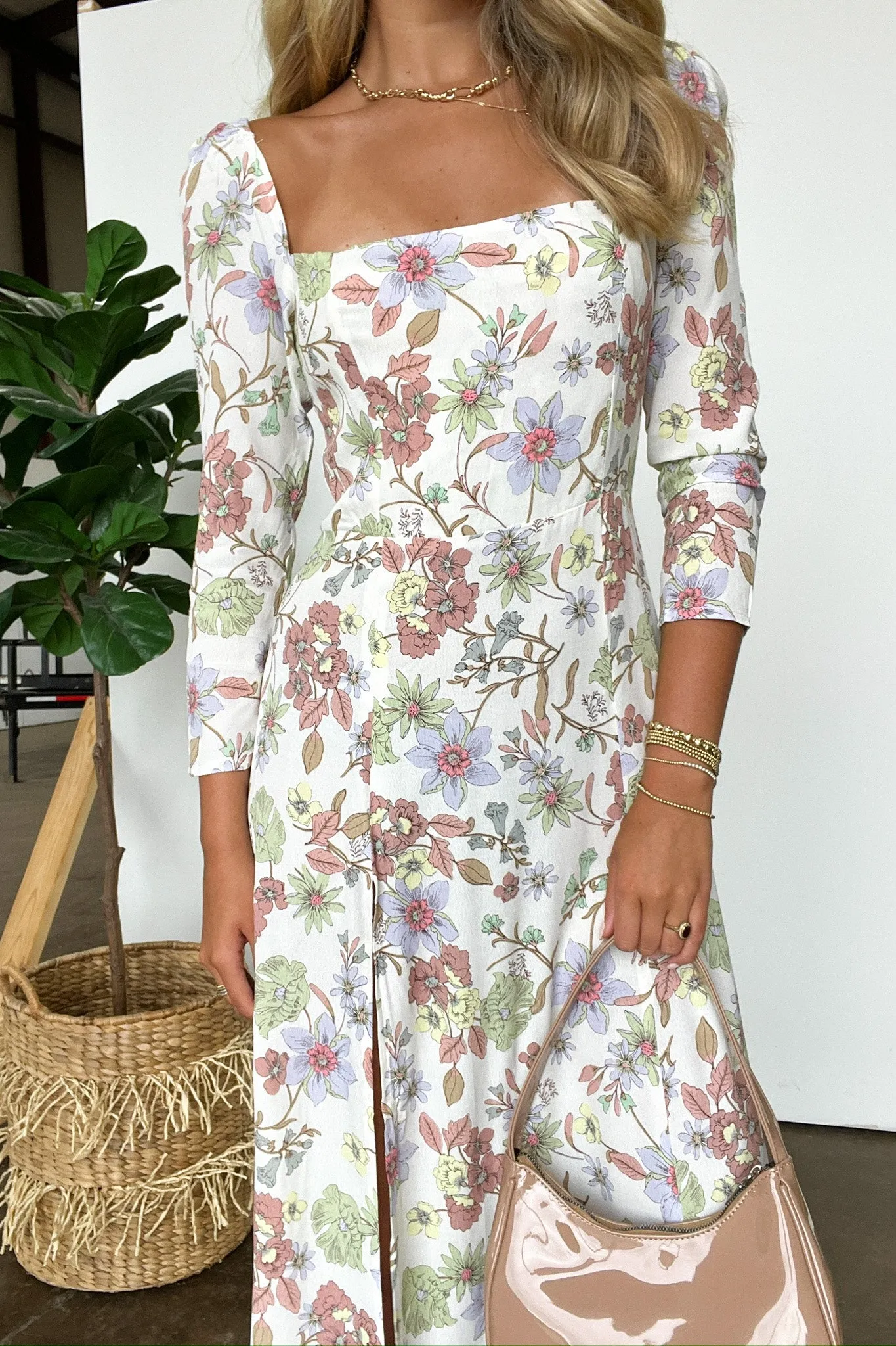 Vivacious Charm Slit Front Floral Dress