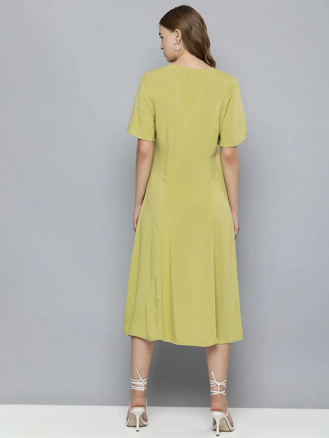 Women's Solid Green V Neck Dresses LEVI'S