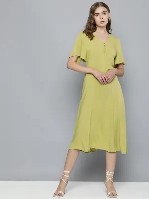 Women's Solid Green V Neck Dresses LEVI'S