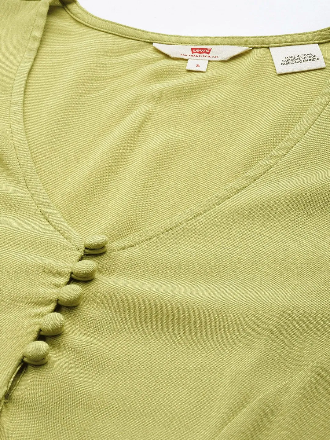 Women's Solid Green V Neck Dresses LEVI'S